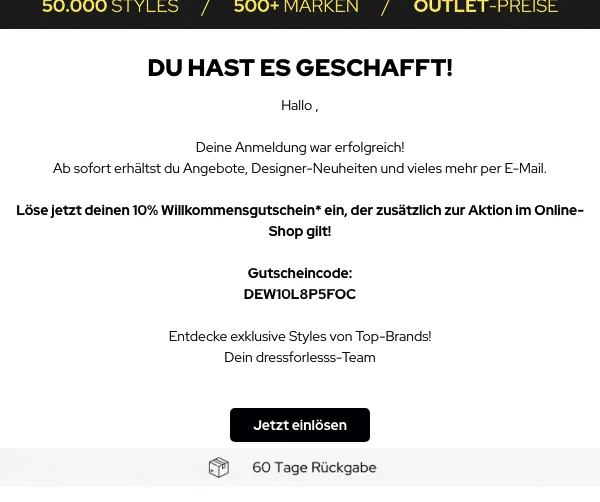 dress for less Gutschein