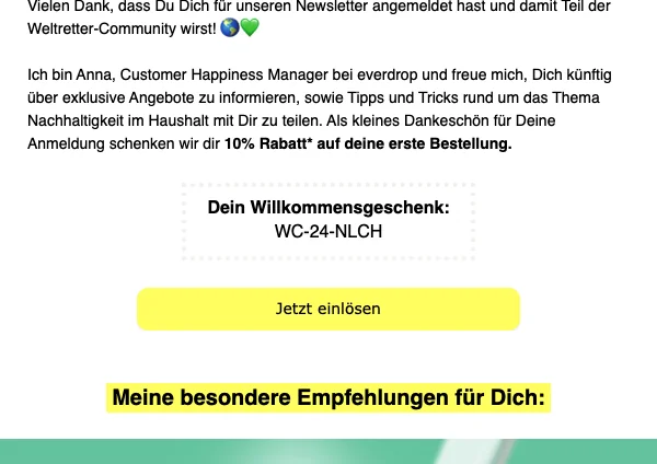 Nachweis des Gutscheins - everdrop - everdrop Willkommensangebot: [[10 % Rabatt]] auf deine erste Bestellung