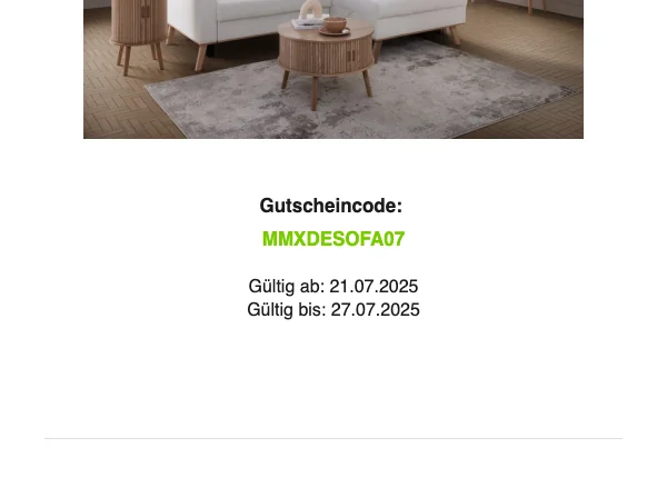 Nachweis des Gutscheins - Mömax - Sofa Aktion: [[Sofa für 333 €]] mit kostenlosem Versand - abgelaufen