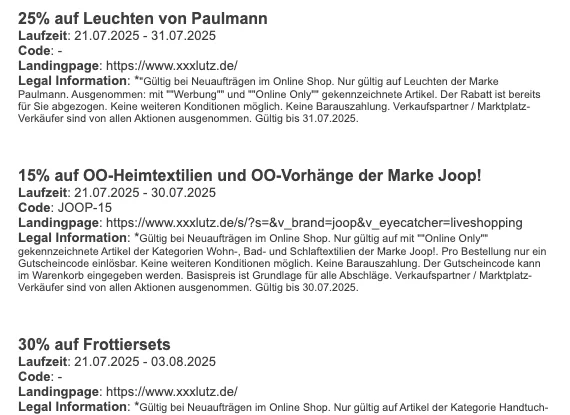 Nachweis des Gutscheins - XXXLutz - XXXLutz [[15 % Rabatt]] auf OO-Heimtextilien - abgelaufen