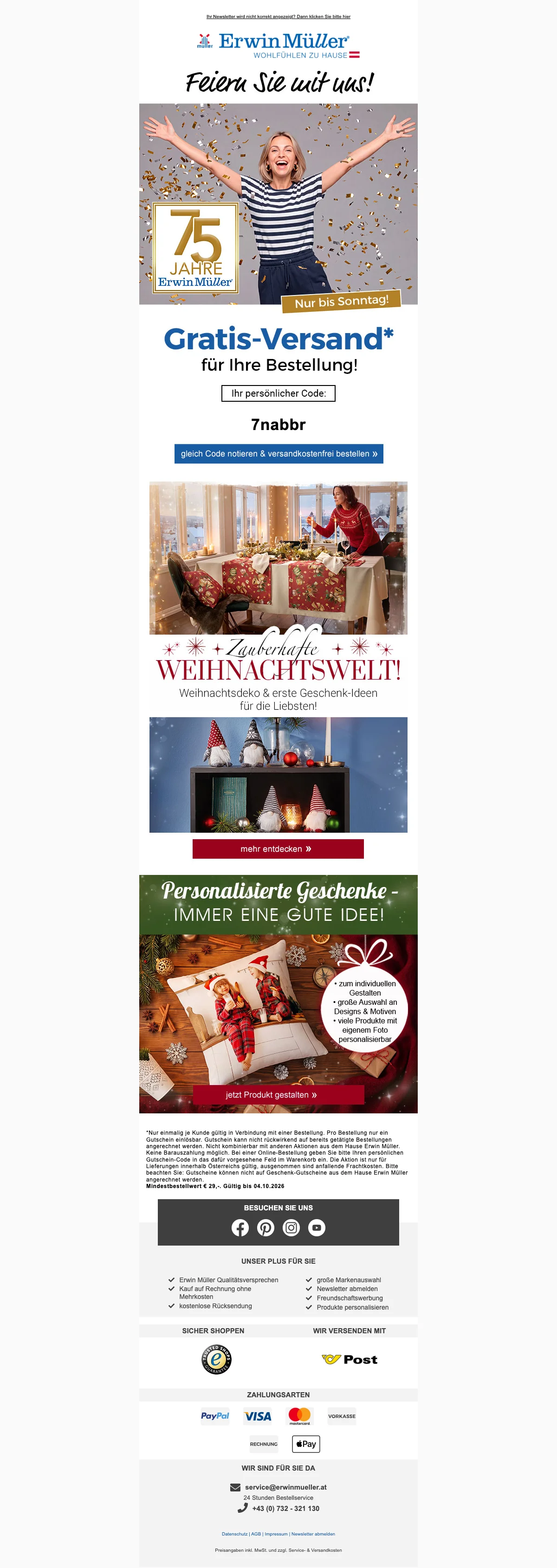 Nachweis des Gutscheins - Erwin Müller - Gutschein: [[gratis-versand]] für deine bestellung, exklusiv sichern