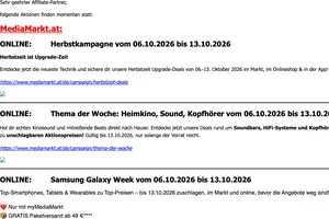 Aktivitäteninfo MediaMarkt - Ab 06.10.2026 - Herbstkampagne, TdW, Samsung Galaxy Week, Glücksrad