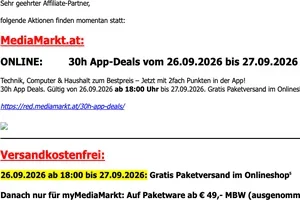 Aktivitäteninfo MediaMarkt - Ab 26.09.2026 - 30h App-Deals