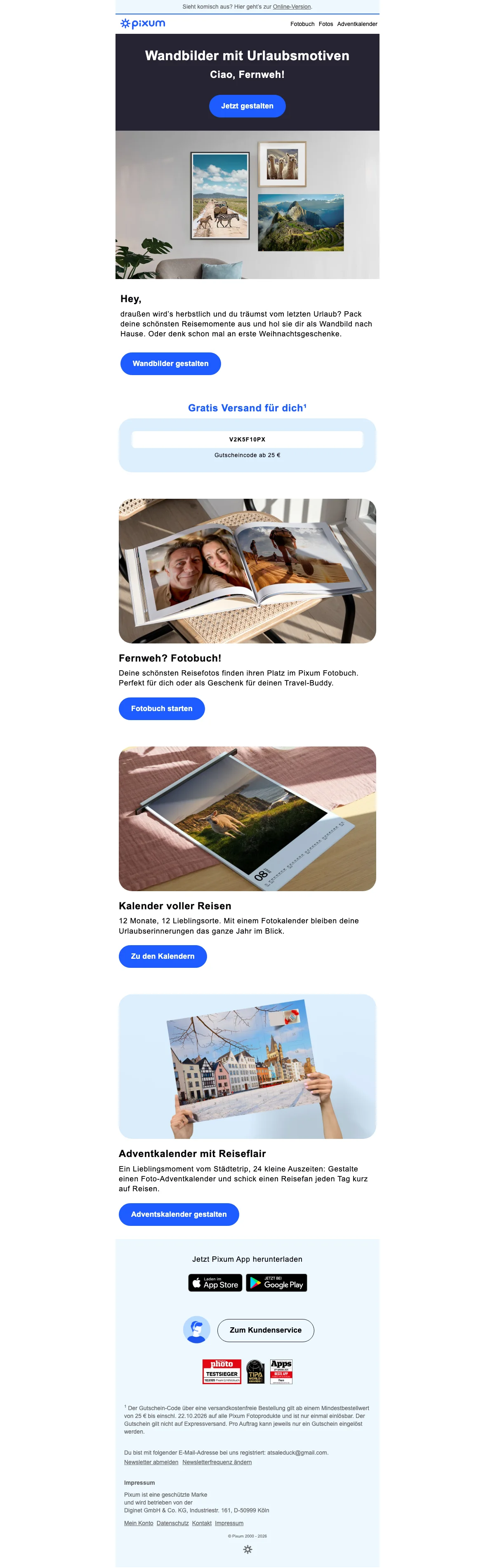 Nachweis des Gutscheins - Pixum - Gutschein: versandkostenfrei ab 25€ auf fotoprodukte