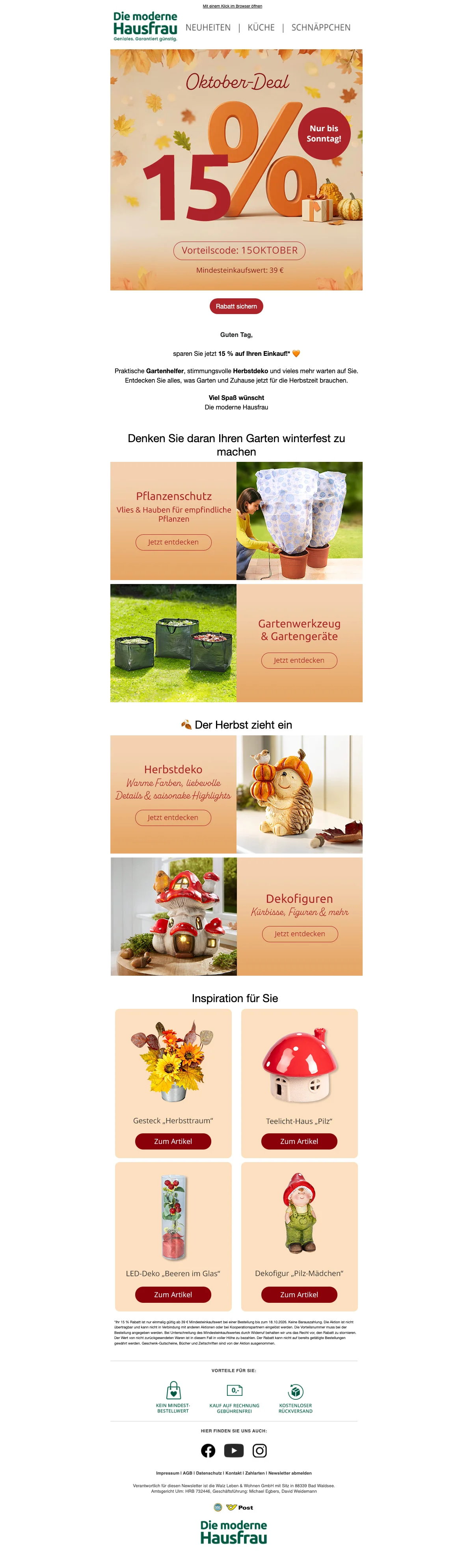 Nachweis des Gutscheins - Die moderne Hausfrau - Gutschein: 15 % Rabatt auf Küche, Garten und Herbstdeko im Oktober