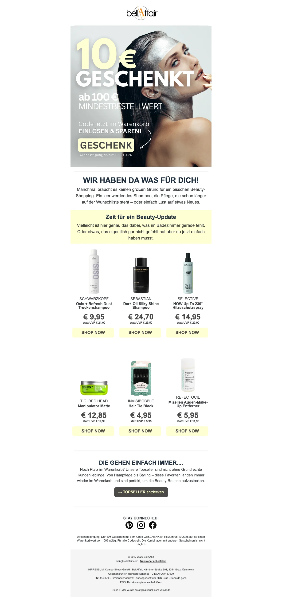 Nachweis des Gutscheins - Bellaffair - Gutschein: 10 € Rabatt ab 100 € Mindestbestellwert