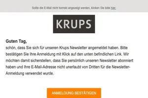 Bestätigung Ihrer Anmeldung beim KRUPS Newsletter