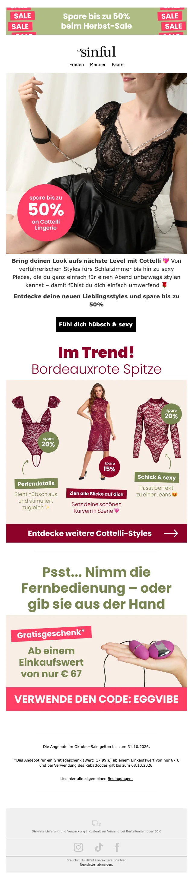 Nachweis des Gutscheins - Sinful - Gutschein: gratisgeschenk ab €67 auf ausgewählte styles und dessous
