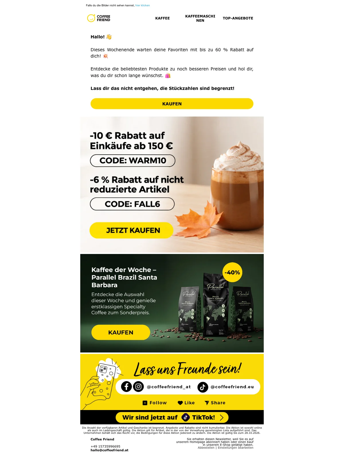 Nachweis des Gutscheins - Coffee Friend - Gutschein: [[€10 Rabatt]] auf einkäufe ab €150, wochenendangebot
