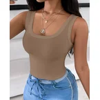 Scoop Neck Sleeveless Ribbed Tank Top Cami Tee Shirts