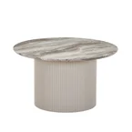 Martina – runder Couchtisch in Beige in Marmoroptik mit Säulenbeinen, Ø 80 cm