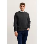 Pullover Rundhals Basic Essential aus reiner Baumwolle in dunkelgrau