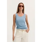 Geripptes T-Shirt mit Rundhalsausschnitt im Modern Fit in blaugrau