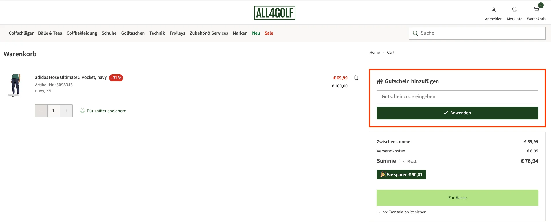 So verwendest du die Gutscheincodes - All4Golf