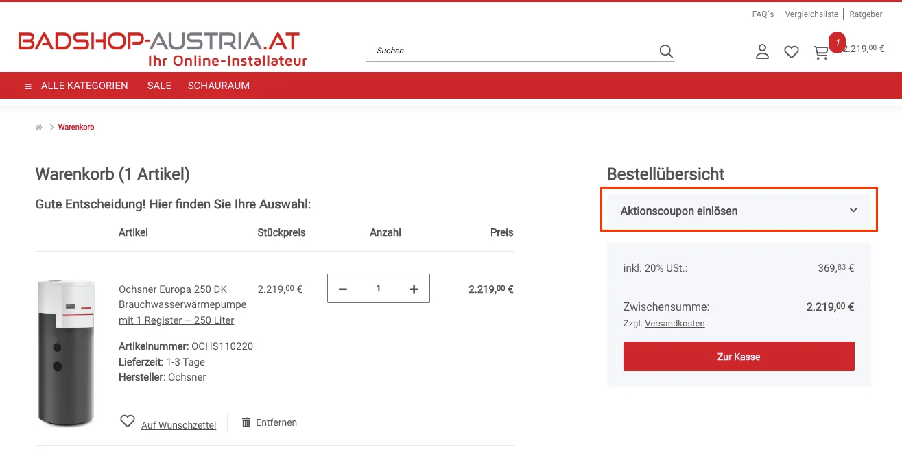 So verwendest du die Gutscheincodes - Badshop austria