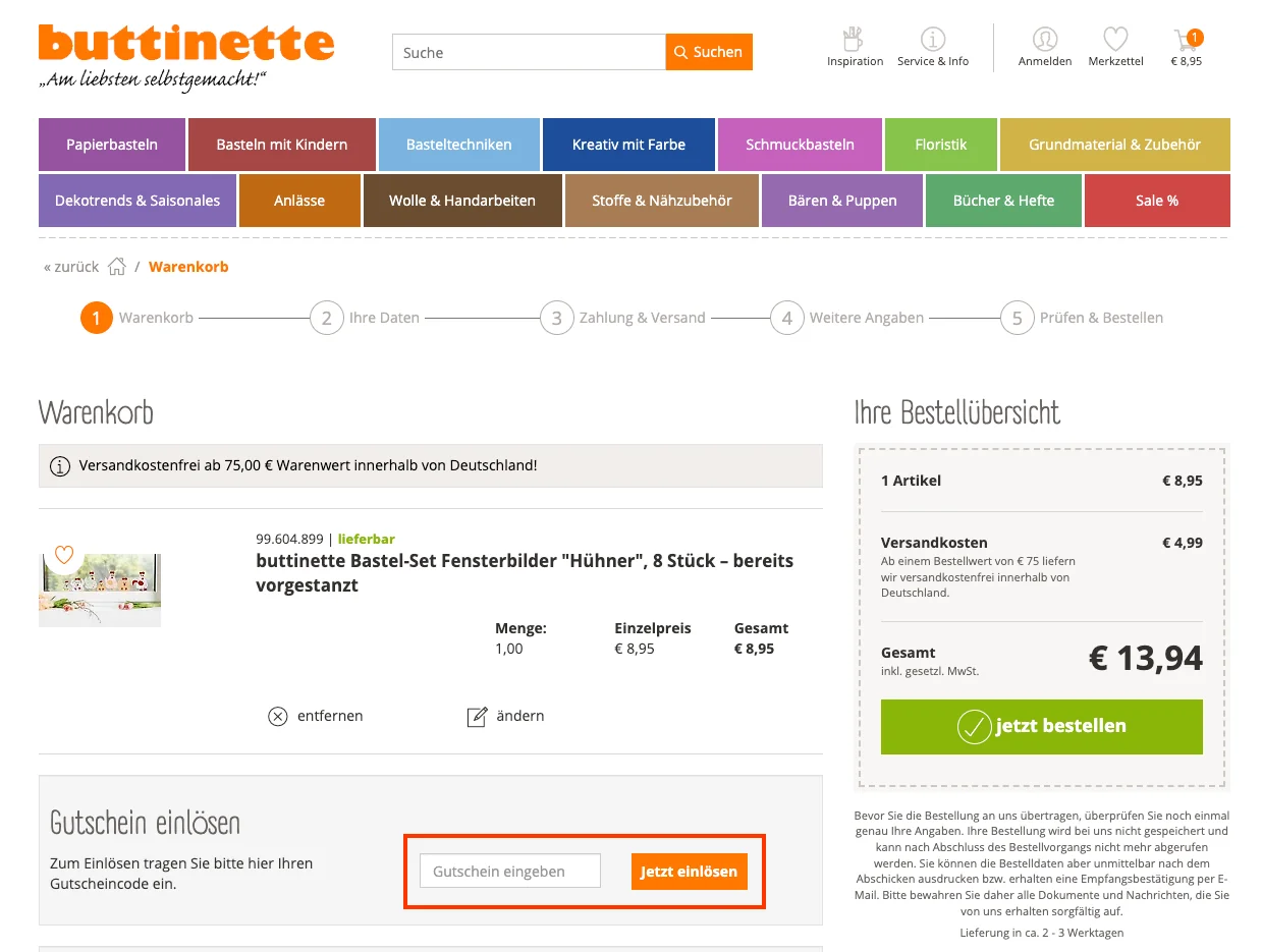 So verwendest du die Gutscheincodes - buttinette