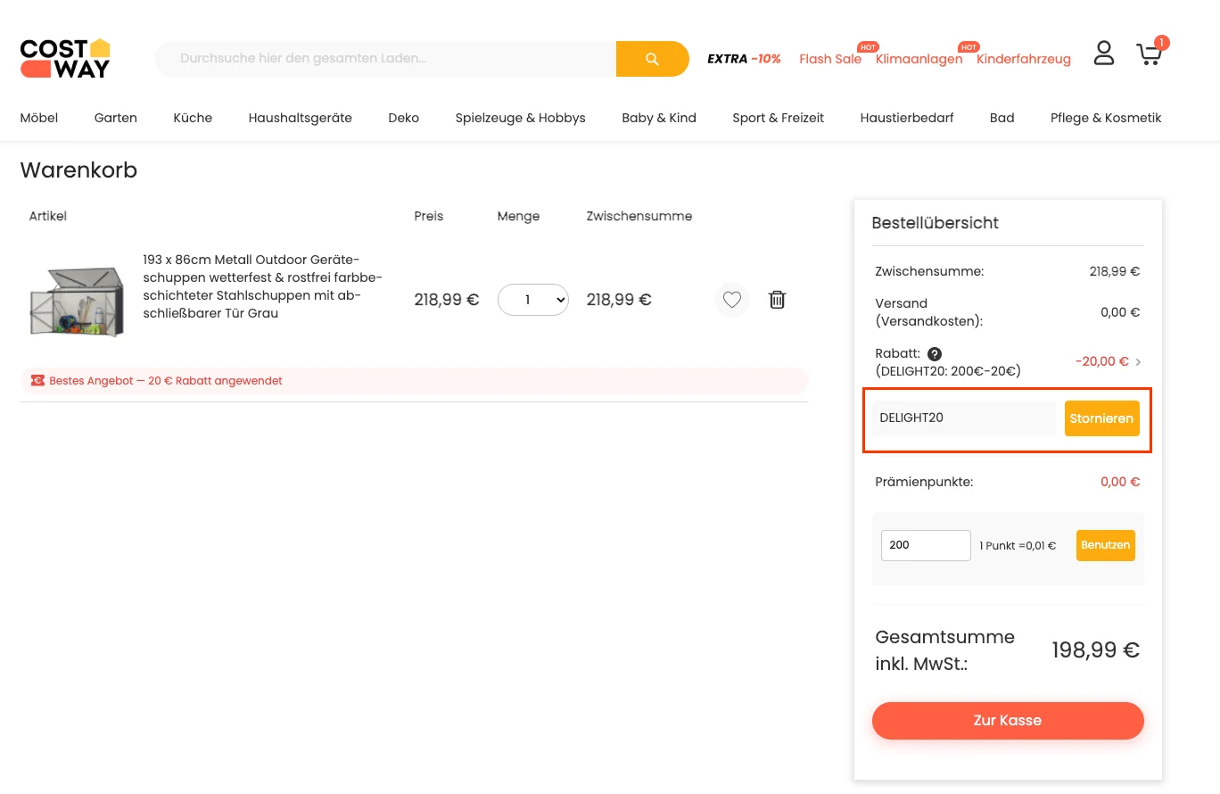So verwendest du die Gutscheincodes - Costway