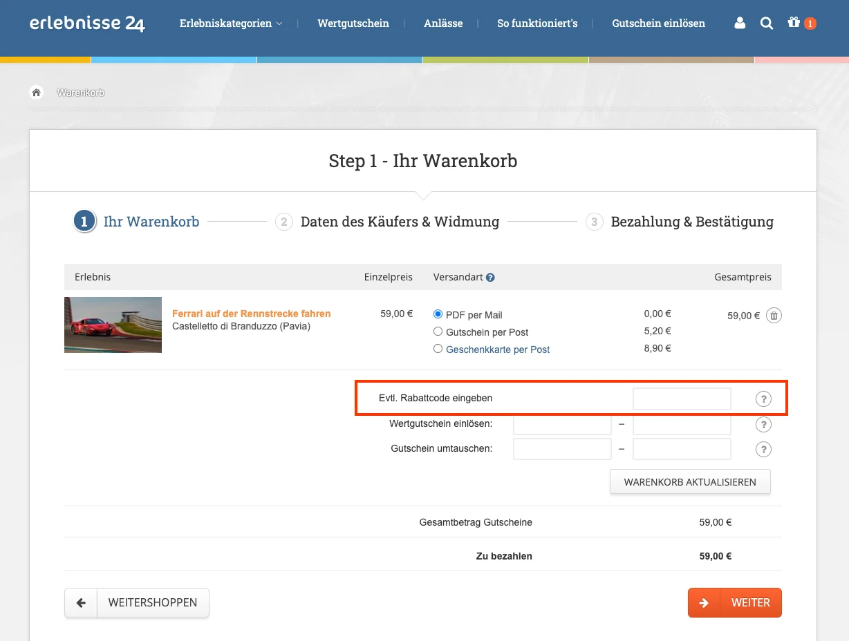 So verwendest du die Gutscheincodes - erlebnisse24.com