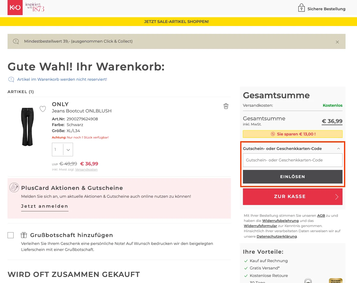 So verwendest du die Gutscheincodes - Kastner &amp; Öhler