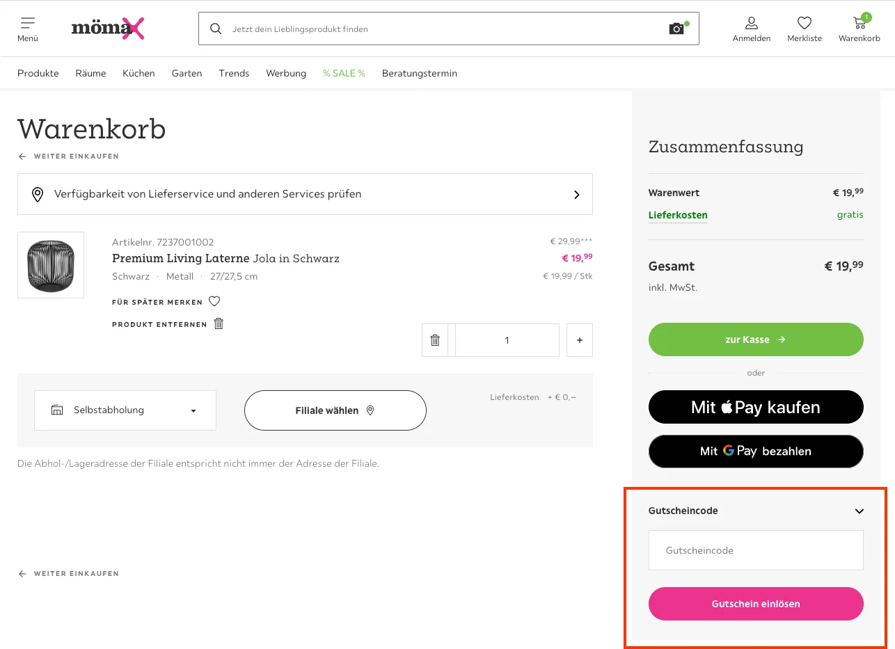 So verwendest du die Gutscheincodes - Mömax