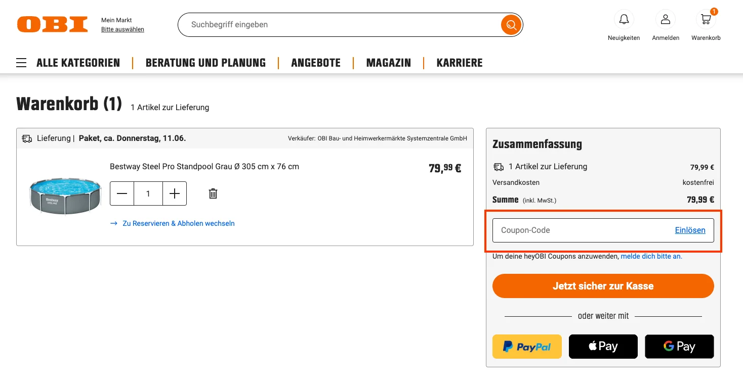 So verwendest du die Gutscheincodes - OBI
