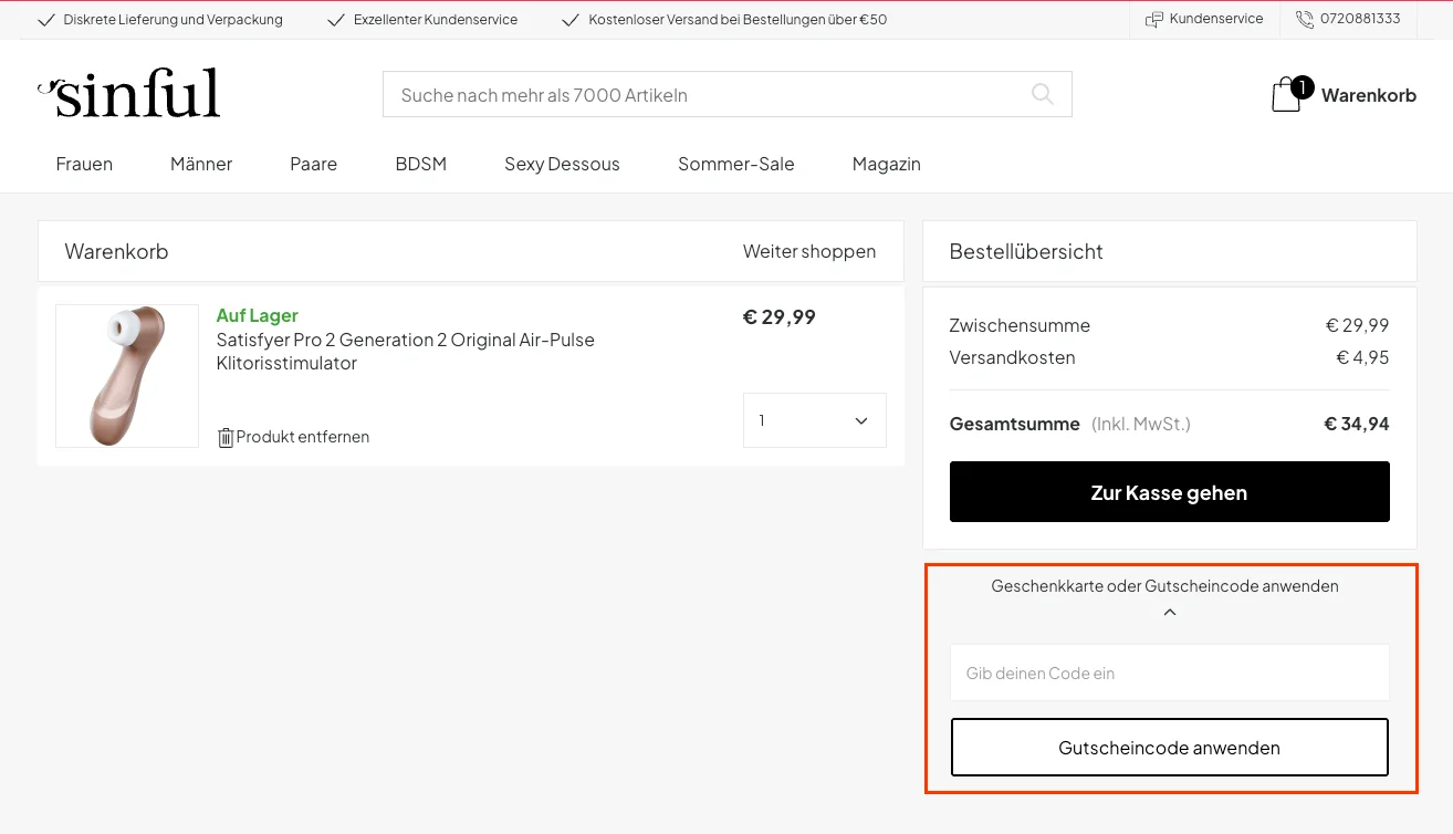 So verwendest du die Gutscheincodes - Sinful