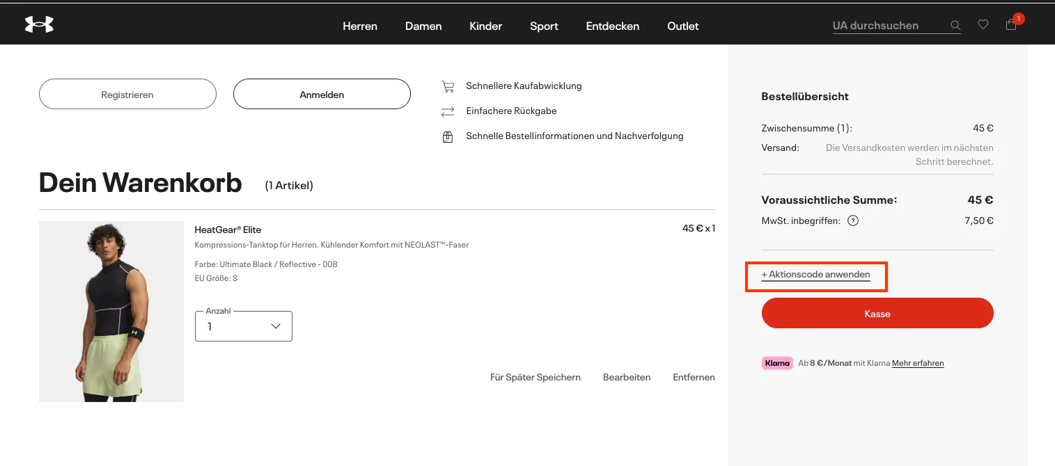 So verwendest du die Gutscheincodes - Under Armour