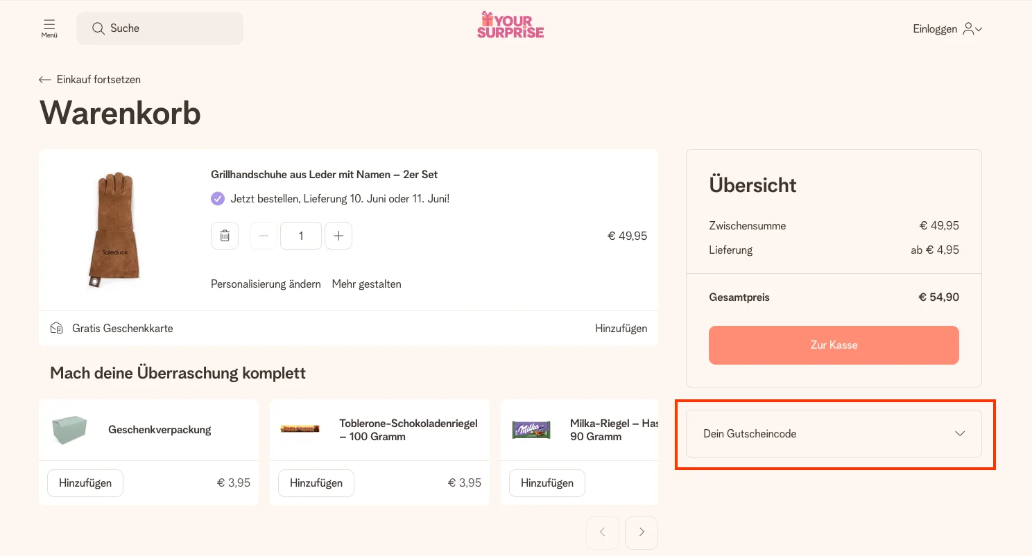 So verwendest du die Gutscheincodes - YourSurprise